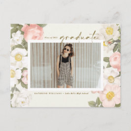 パステルヴィンテージフラワーベージュフォト卒業 ポストカード