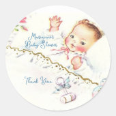 パステルヴィンテージベビーガールベビーシャワー招待状 ラウンドシール (正面)