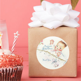 パステルヴィンテージベビーガールベビーシャワー招待状 ラウンドシール