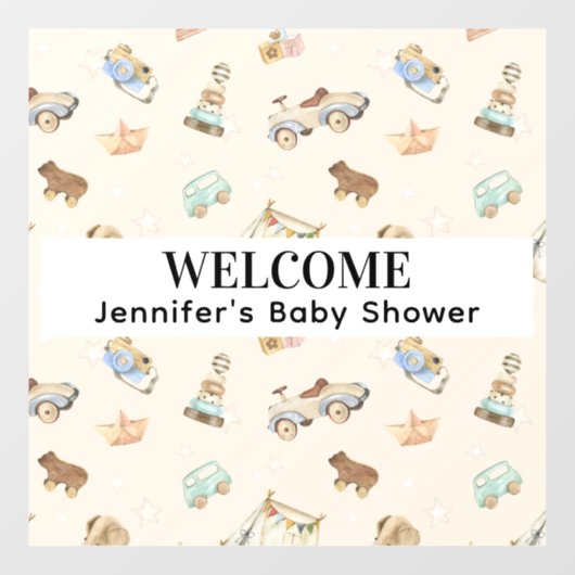 パステルヴィンテージ木製おもちゃパターン赤ちゃんシャワー ウィンドウサイン (シート)