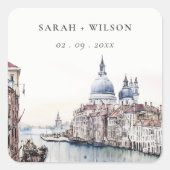 パステルヴェネツィアイタリアカナルスウォーターカラー結婚ズ スクエアシール (正面)