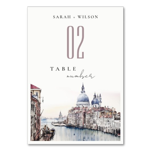 パステルヴェネツィアイタリアカナルスウォーターカラー結婚ズ テーブルナンバー (裏面)