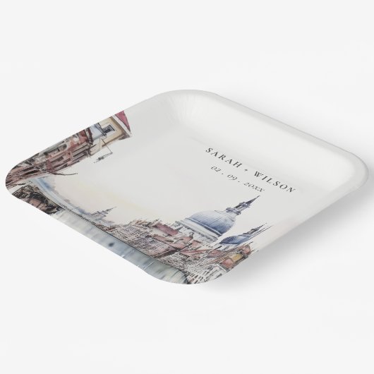 パステルヴェネツィアイタリアカナルスウォーターカラー結婚ズ ペーパープレート (傾斜あり)