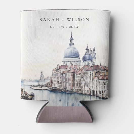 パステルヴェネツィアイタリアカナルスウォーターカラー結婚ズ 缶クーラー (正面)