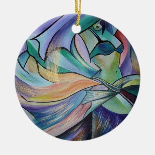 パステルヴェール付き中東ベリーダンサー セラミックオーナメント (正面)