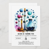 パステル不機嫌サイエンティスト化学誕生日 招待状 (正面/裏面)