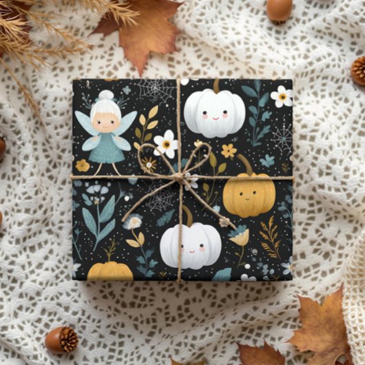 パステル不気味カボチャと可愛いハロウィーンの妖精 ラッピングペーパー