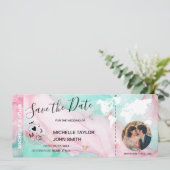 パステル写真Save the Date Boarding Pass World Map 招待状 (スタンド正面)