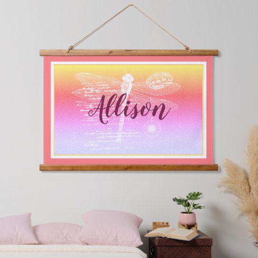 パステル勾配トンボパーソナライズされたイ 吊り下げ型タペストリー (寝室)