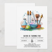 パステル化学探求科学者誕生日 招待状 (正面/裏面)