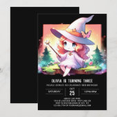 パステル可愛い魔法使いの誕生日 招待状 (正面/裏面)