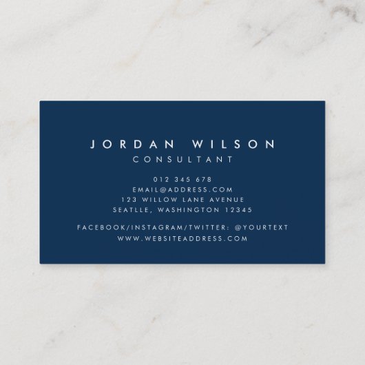 パステル名門私立校風のイエローとホワイトのストライプブルー 名刺 (裏面)