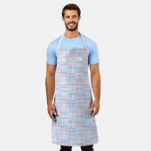 パステル名門私立校風のカラー数々のパッチワークマドラピンクブルー エプロン (着用した状態)