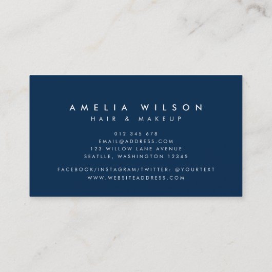 パステル名門私立校風のコーラルピンクとホワイトストライプホテルブルー 名刺 (裏面)