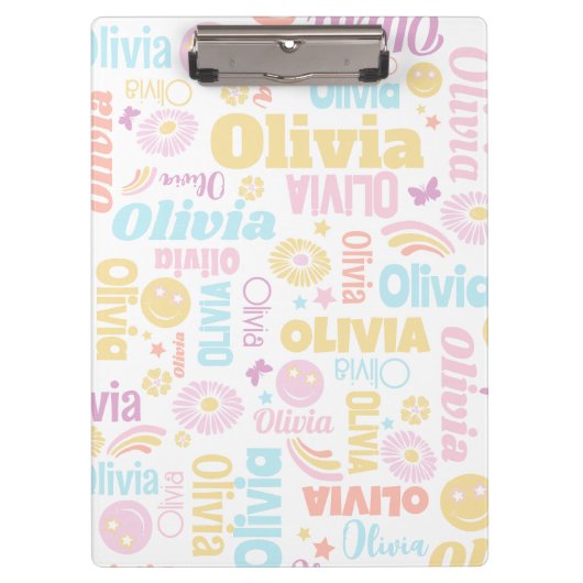 パステル名門私立校風のスミリー顔スター名前をカスタムするオリビア クリップボード (正面)