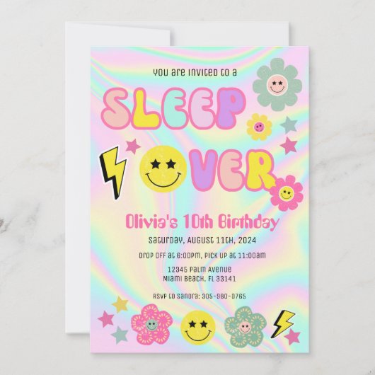 パステル名門私立校風のピンクY2Kスリープオーバー誕生日 招待状 (正面)