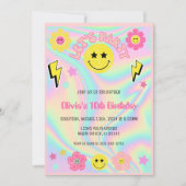 パステル名門私立校風のピンクY2Kハッピー顔パーティー誕生日 招待状 (正面)