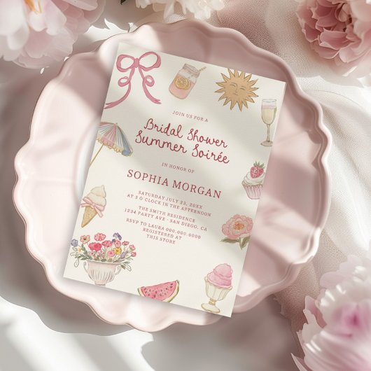 パステル名門私立校風のブライダルシャワーサマーソーリー 招待状