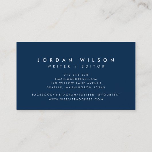 パステル名門私立校風のブルーとホワイトのストライプブルー 名刺 (裏面)