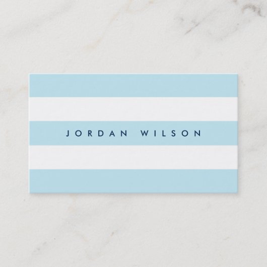 パステル名門私立校風のブルーとホワイトのストライプブルー 名刺 (正面)