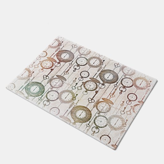 パステル図解入りの、写真付きのヴィンテージポケット時計パターン ドアマット (アングル)