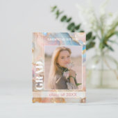 パステル大理石パターンでの卒業発表 ポストカード (スタンド正面)