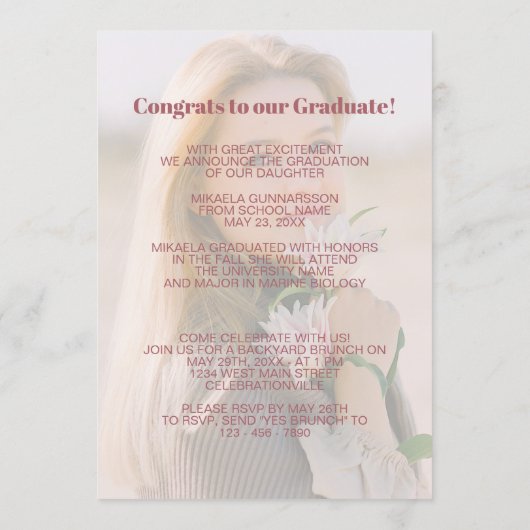 パステル大理石パターンでの卒業発表 案内状 (裏面)