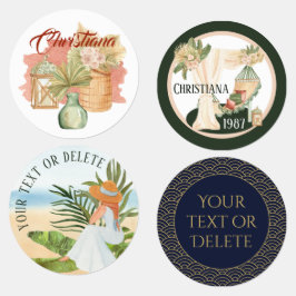 パステル女の子らしボホとブルー男らし文字 ラベル