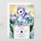 パステル威厳のあるキュートドラゴン誕生日 招待状 (正面/裏面)