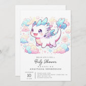 パステル威厳のあるドラゴンベビーシャワー 招待状 (正面/裏面)