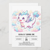 パステル威厳のあるドラゴン1st誕生日 招待状 (正面/裏面)