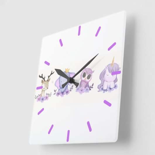 パステル子供部屋動物 スクエア壁時計 (傾斜)