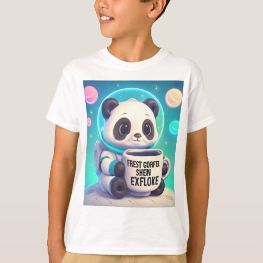 パステル宇宙パンダコーヒー宇宙飛行士 Tシャツ (正面)