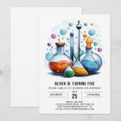 パステル実験発見科学者誕生日 招待状 (正面/裏面)