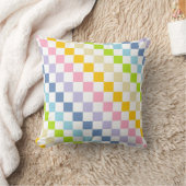 パステル市松模様にレインボー クッション (ブランケット)