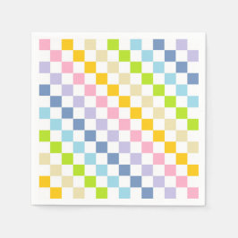 パステル市松模様にレインボー スタンダードカクテルナプキン