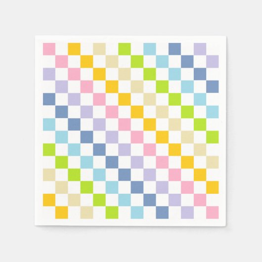 パステル市松模様にレインボー スタンダードカクテルナプキン (正面)
