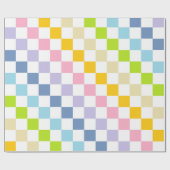 パステル市松模様にレインボー ラッピングペーパー (フラット)