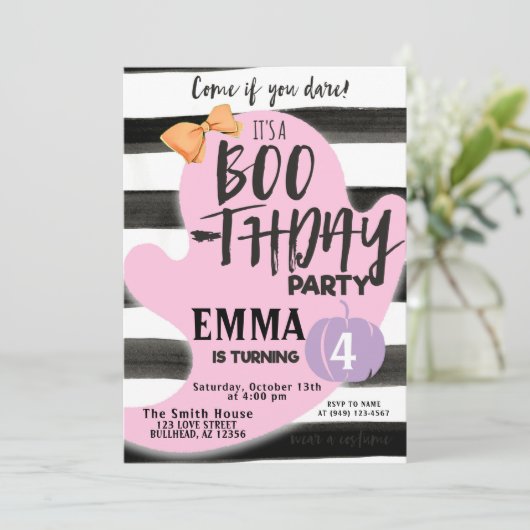 パステル幽霊ハロウィーンブーツデイパーティー誕生日 招待状 (スタンド正面)
