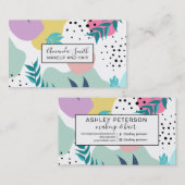 パステル幾何学的形状の熱帯葉パターン 名刺 (正面/裏面)