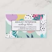 パステル幾何学的形状の熱帯葉パターン 名刺 (裏面)