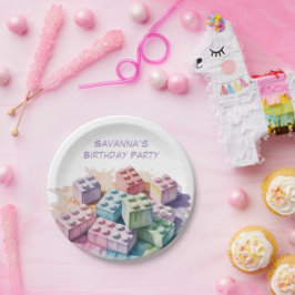 パステル建物ブロックスプラッシュガールバースデーパーティー ペーパープレート