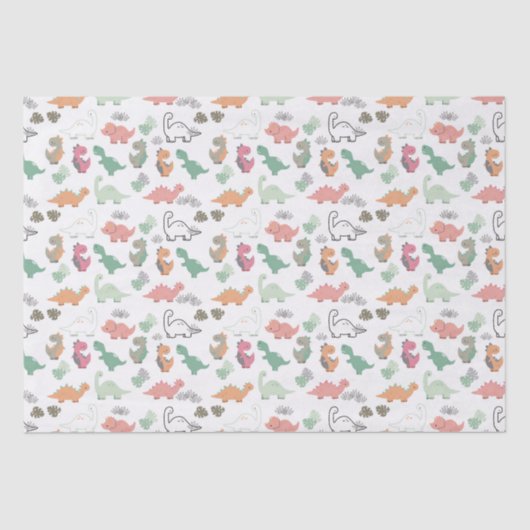 パステル恐竜の白い背景 薄葉紙 (正面)