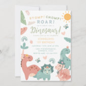 パステル恐竜ストンプチョンプロア1歳の誕生日 招待状 (正面)