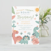 パステル恐竜ストンプチョンプロア1歳の誕生日 招待状 (スタンド正面)