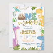 パステル恐竜ボーイファースト誕生日パーティー 招待状 (正面)