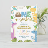 パステル恐竜ボーイファースト誕生日パーティー 招待状 (スタンド正面)