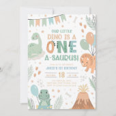 パステル恐竜誕生日招待状。ワンカワイイベビー 招待状 (正面)
