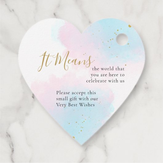 パステル感謝していウォーターの色/名前/日付結婚のハート フェイバータグ (裏面)