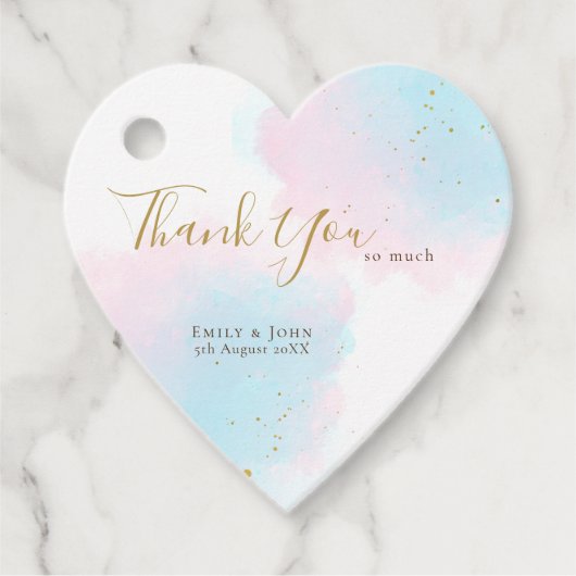 パステル感謝していウォーターの色/名前/日付結婚のハート フェイバータグ (正面)
